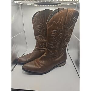 IUV CB-503 Men's Brown Faux Leather Western Cowboy Boots - Size 10